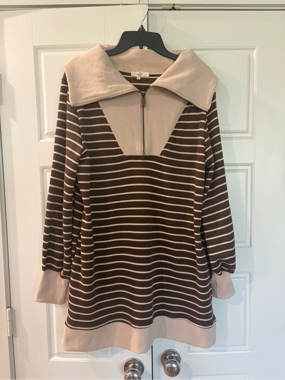 entro Brown & Cream Striped Half-Zip Knit Dress